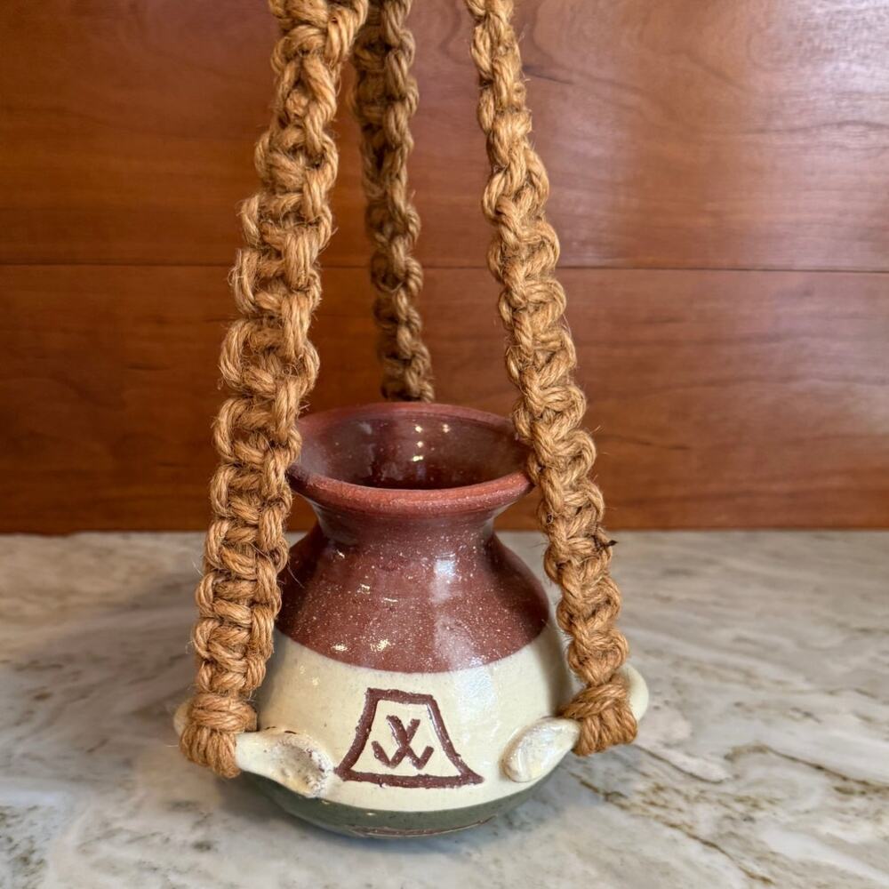 Southwestern Clay Plant Succulent Pot With Jute Hanger
